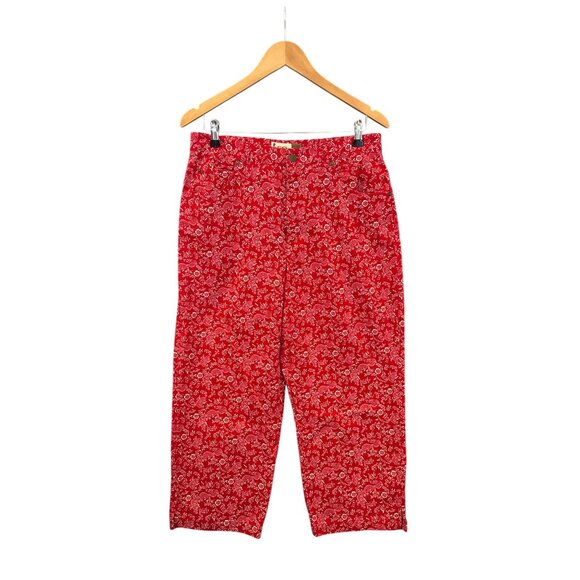 Evan-Picone Red Floral Twill Pants – Size 12 – 100% Cotton – Cropped Length – Vi - Picture 2 of 8